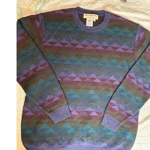 Norm Thompson Mens Sweater Geometric Pattern Wool Blend Crew Neck Long Sleeve M